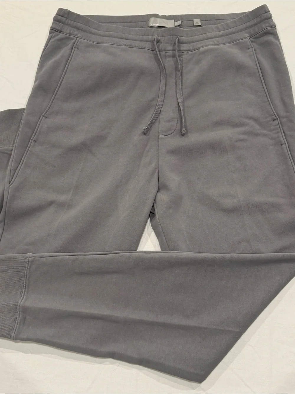 Vince Mens  Fleece Jogger Sweatpants  Light Grey Stretch Drawstrings L